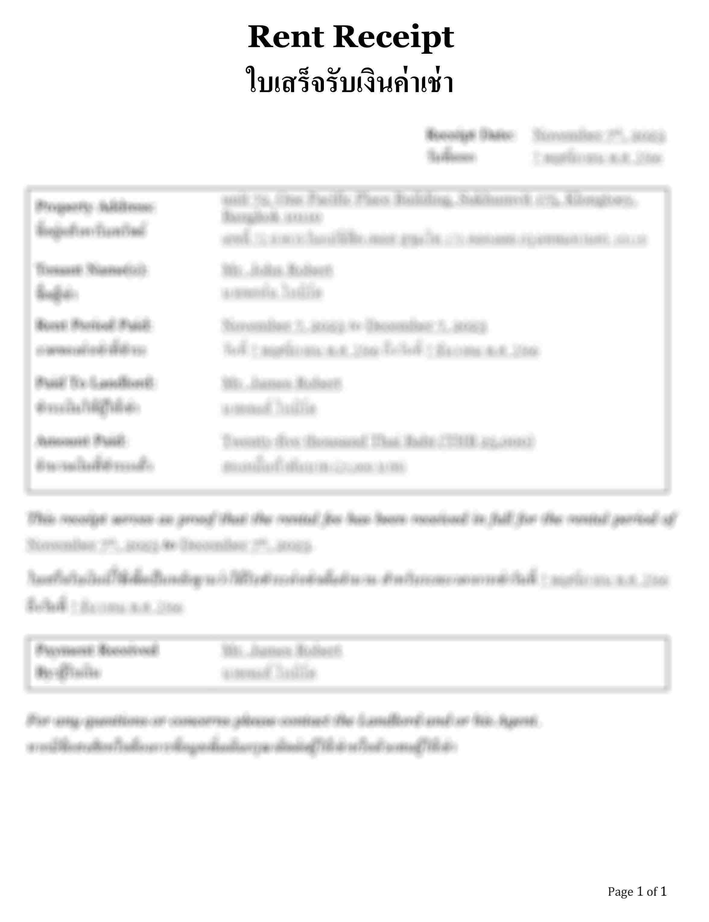 Rent Receipt Template Singapore