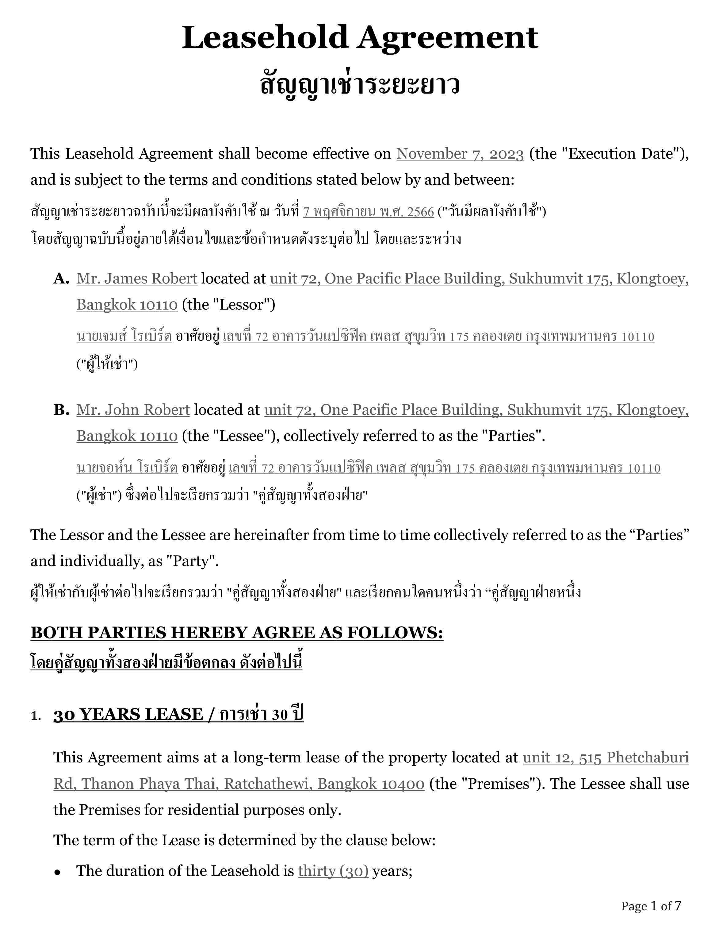 Leasehold Agreement Template Singapore