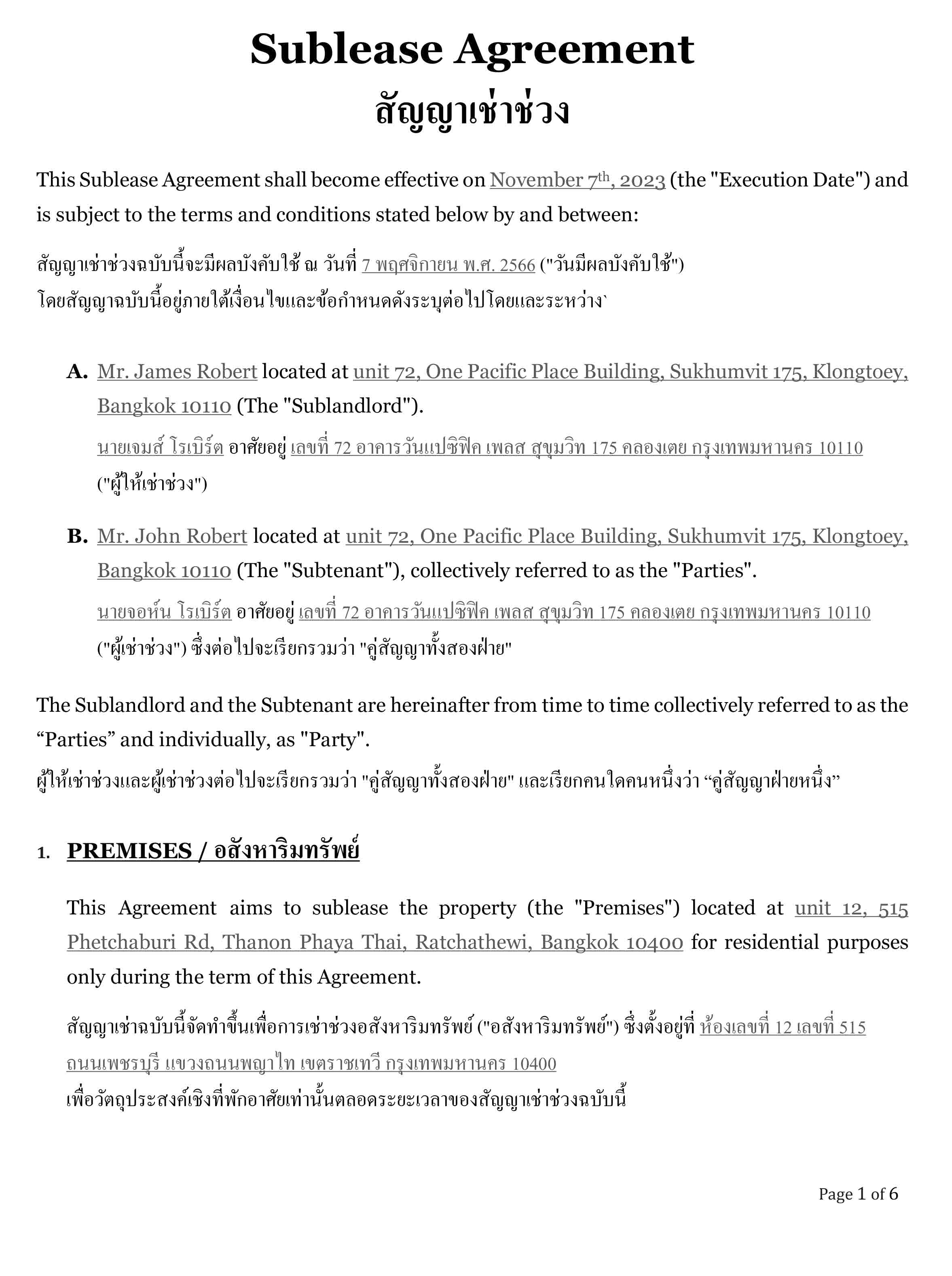Sublease Agreement Template Singapore