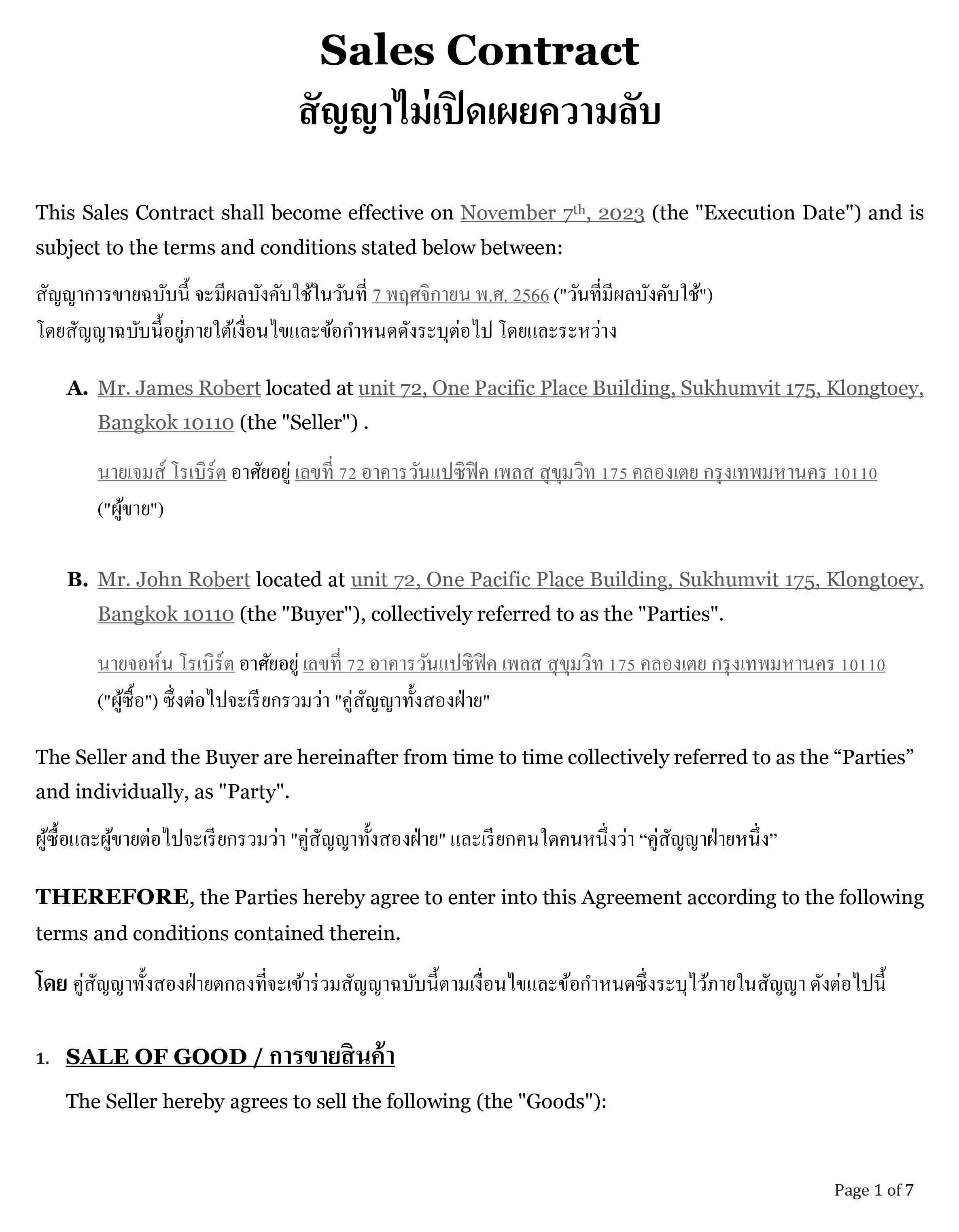 Sales Agreement Template Singapore